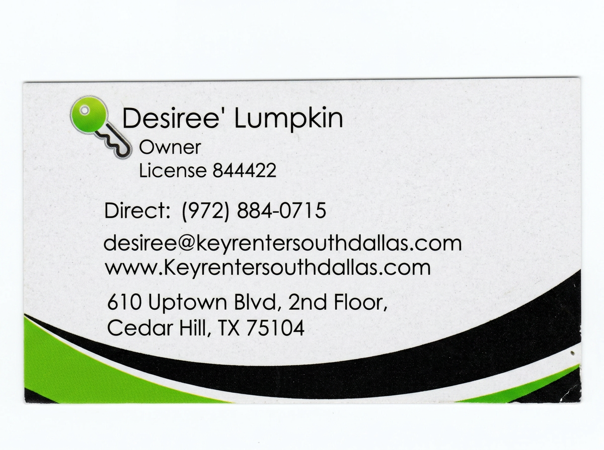 Business card for Desiree' Lumpkin, Owner — Key Renters South Dallas