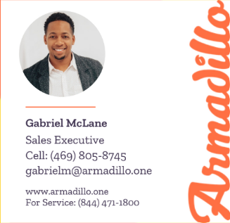 Business card for Gabriel McLane, Sales Executive — Armadillo