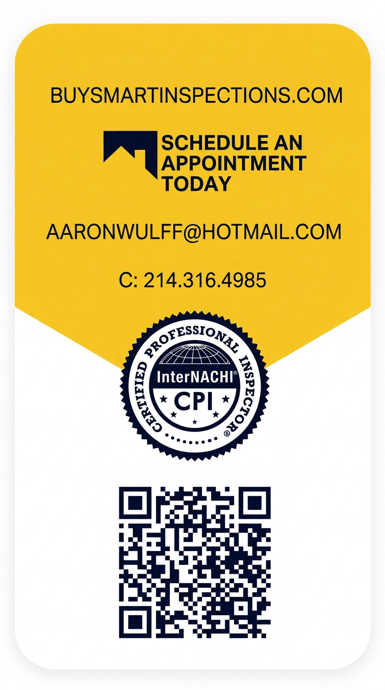 Business card for Aaron Wulff, Certified Professional Inspector — BuySmart Inspections