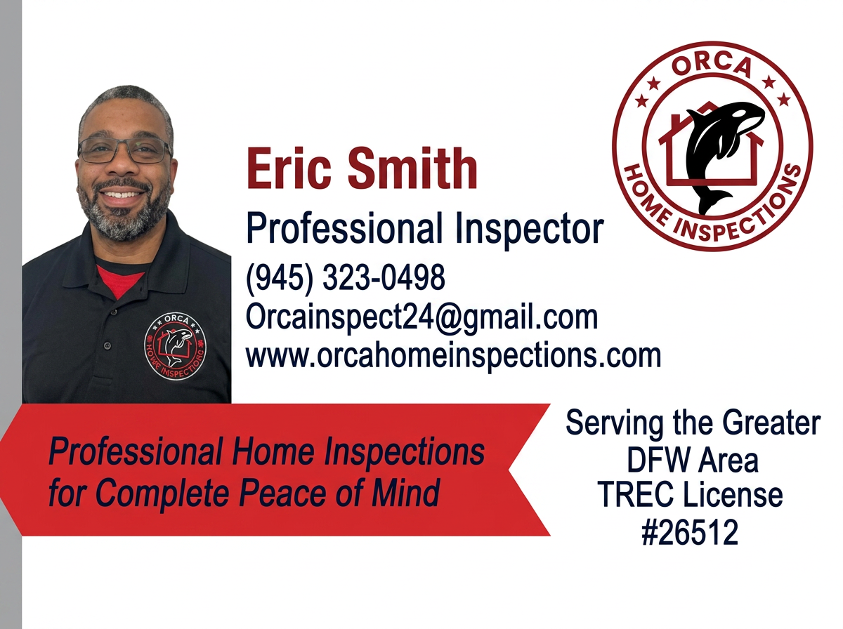 Business card for Eric Smith, Professional Inspector — Orca Home Inspections